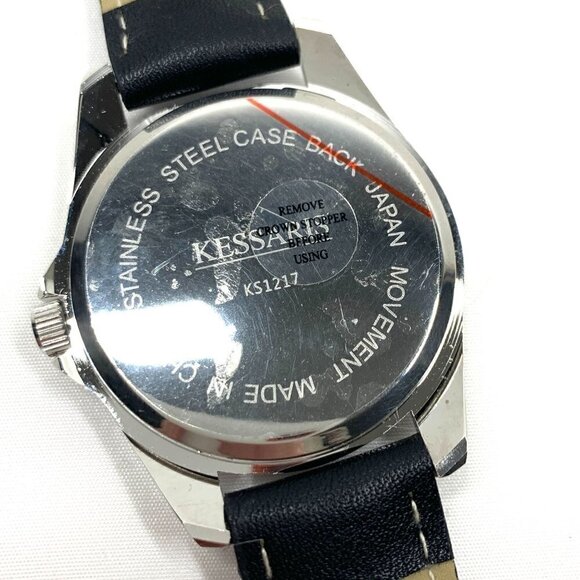 Kessaris Crystal Studded Analog Watch Black/silver Stainless Steel Faux Leather - Picture 4 of 8